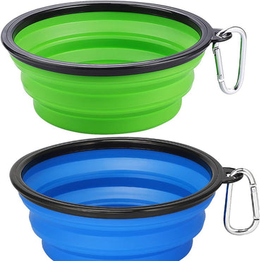 Large Collapsible Dog Bowls 2 Pack, 34Oz Foldable Dog Travel Bowl, Portable Pet Water Food Bowl with Clasp, Pet Cat Feeding Cup Dish for Traveling, Walking, Hiking (Blue+Green)