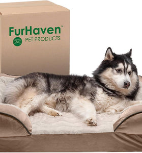 Memory Foam Dog Bed for Large Dogs W/ Removable Bolsters & Washable Cover, for Dogs up to 95 Lbs - Plush & Velvet Waves Perfect Comfort Sofa - Brownstone, Jumbo/Xl