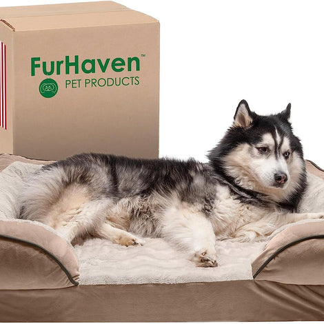 Memory Foam Dog Bed for Large Dogs W/ Removable Bolsters & Washable Cover, for Dogs up to 95 Lbs - Plush & Velvet Waves Perfect Comfort Sofa - Brownstone, Jumbo/Xl