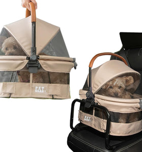 No-Zip View 360 Ultra Lite Pet Safety Carrier & Car Seat for Small Dogs & Cats Push Button Entry, 15", Sand