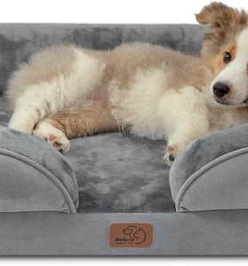 Orthopedic Dog Bed Medium Size Dogs - Washable Medium Dog Cat Bed Waterproof, Comfort Pet Couch Sofa with Washable Removable Cover, Pets Bed with Nonskid Bottom, Grey, 28"
