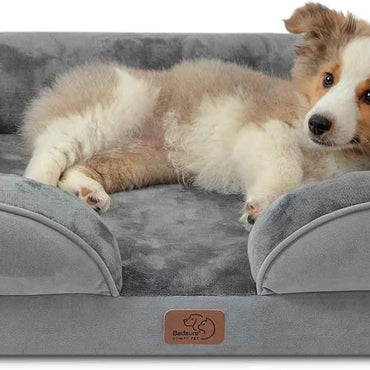Orthopedic Dog Bed Medium Size Dogs - Washable Medium Dog Cat Bed Waterproof, Comfort Pet Couch Sofa with Washable Removable Cover, Pets Bed with Nonskid Bottom, Grey, 28